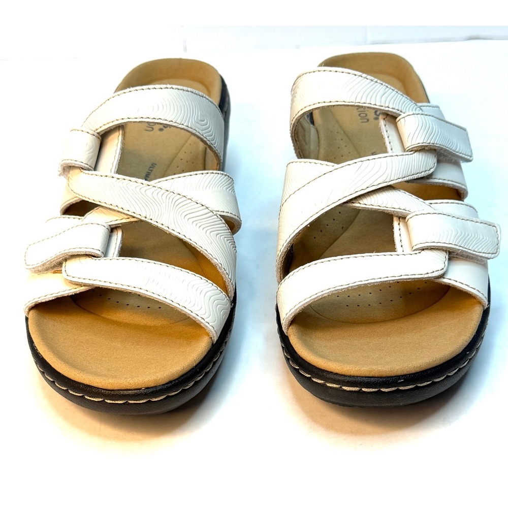 Clarks Women's Merliah Karli Slip-on Strappy Sandals White Leather Size 7M NWT